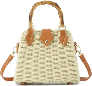 SUKUTU Women Straw Tote Bag Hand-woven Summer Beach Top-handle Handbag vintage Rectangle Cross Body Vacation Bag