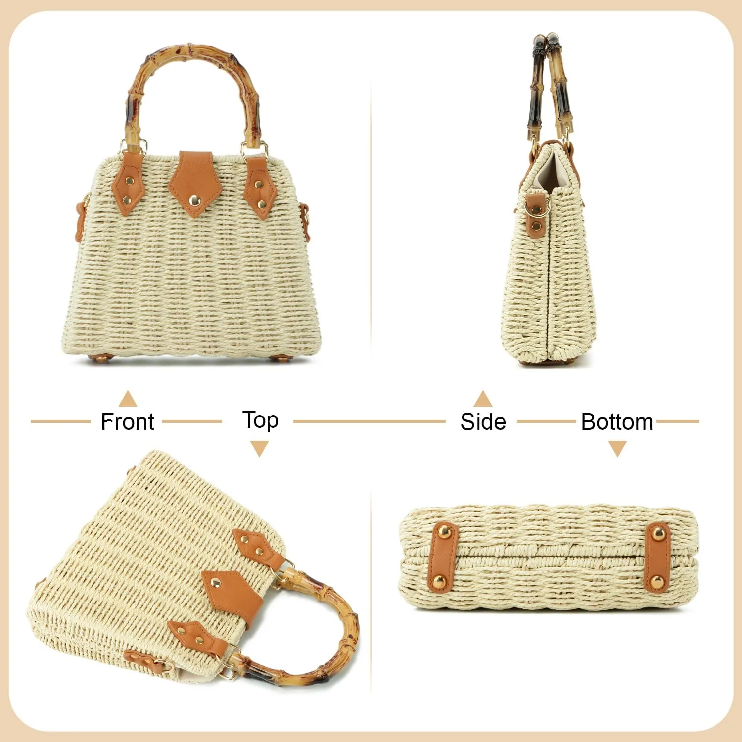 SUKUTU Women Straw Tote Bag Hand-woven Summer Beach Top-handle Handbag vintage Rectangle Cross Body Vacation Bag