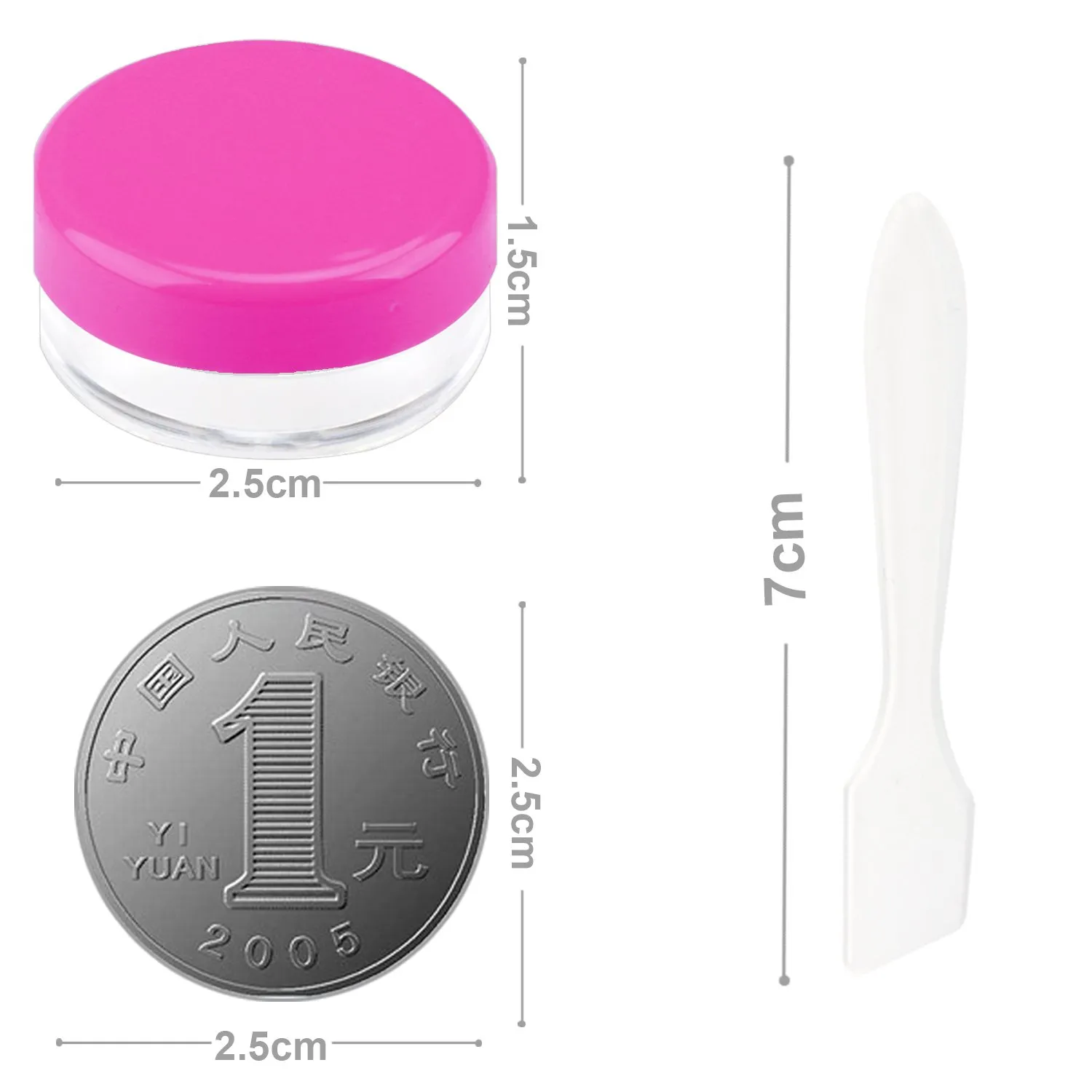 SumDirect 5 Gram Cosmetic Containers - 100Pcs Sample Jars with Hotpink Lids, Small Plastic Makeup Sample Containers with Organza 10 Pcs Bags and a Scoop