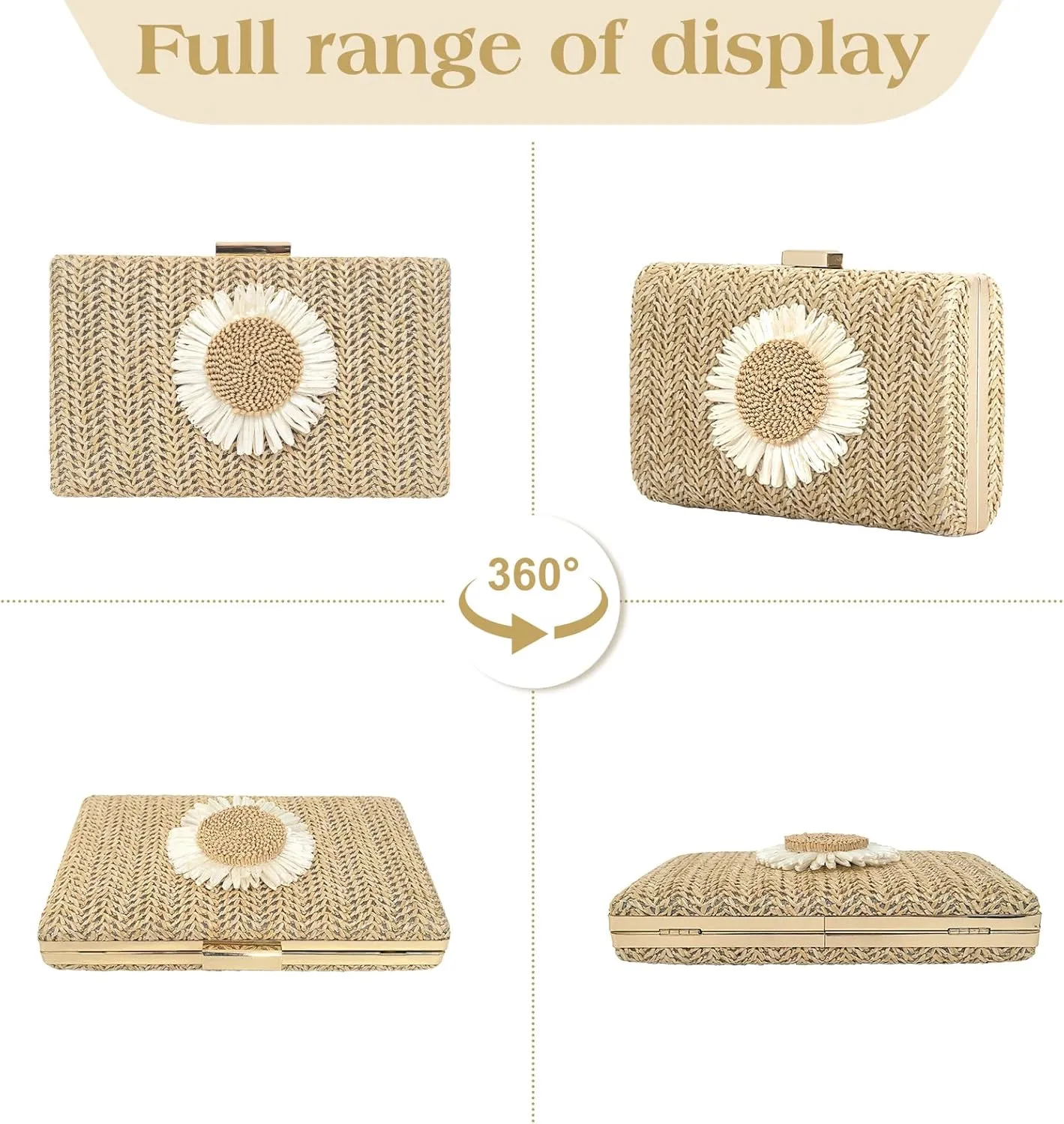 Summer Straw Clutch Purses for Women, Raffia Woven Crossbody Handbags, Evening Bag for Party Wedding