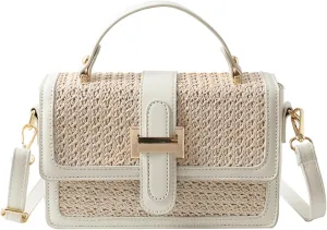 Summer Straw Crossbody Bags for Women Trendy Woven Beach Bag Straw Clutch Purse Vacation Handbags