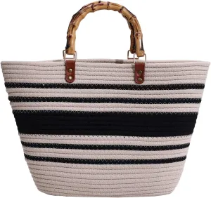 Summer Straw Handbags for Women Bamboo Handle Tote Bag Woven Beach Bags Vacation Purse
