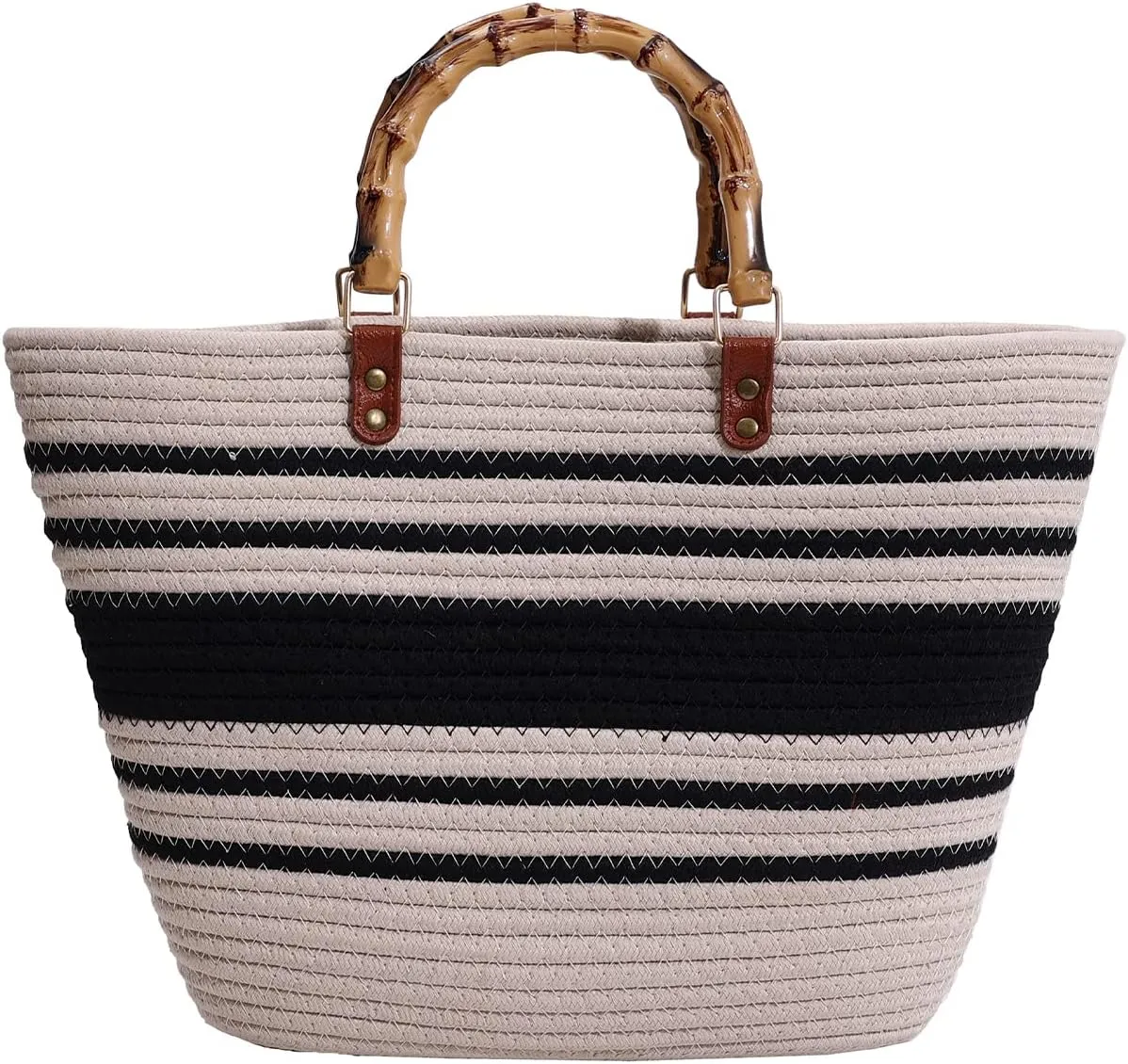 Summer Straw Handbags for Women Bamboo Handle Tote Bag Woven Beach Bags Vacation Purse