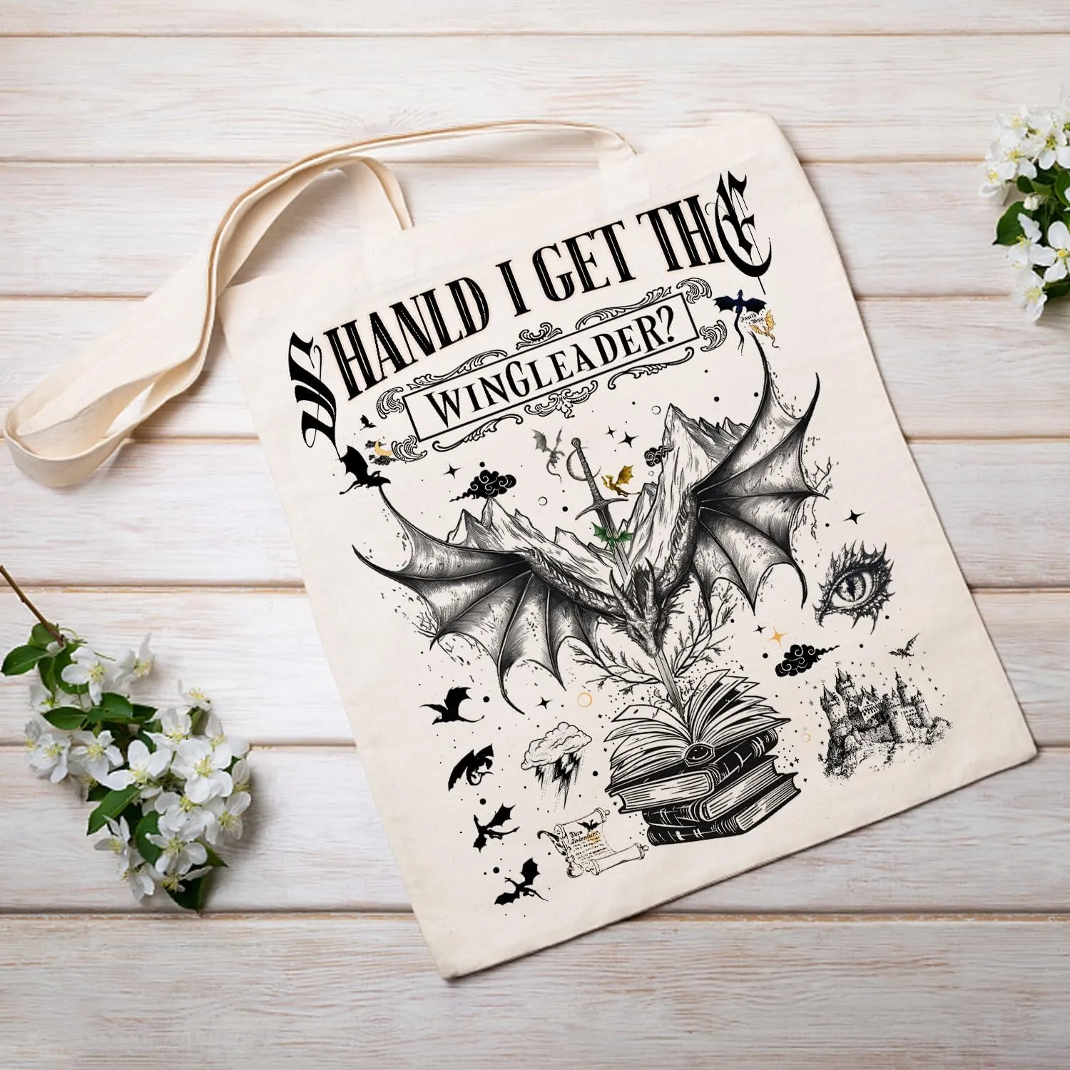 SUNFYCN Canvas Tote Bag Dragon Ridder Inspired Gift, Fourth Wing Merch Pattern Reusable Grocery Bag Shopping Shoulder Bags