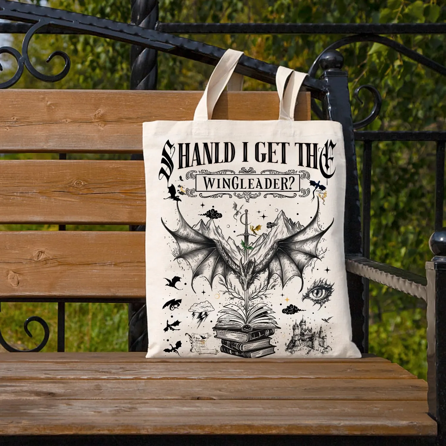 SUNFYCN Canvas Tote Bag Dragon Ridder Inspired Gift, Fourth Wing Merch Pattern Reusable Grocery Bag Shopping Shoulder Bags