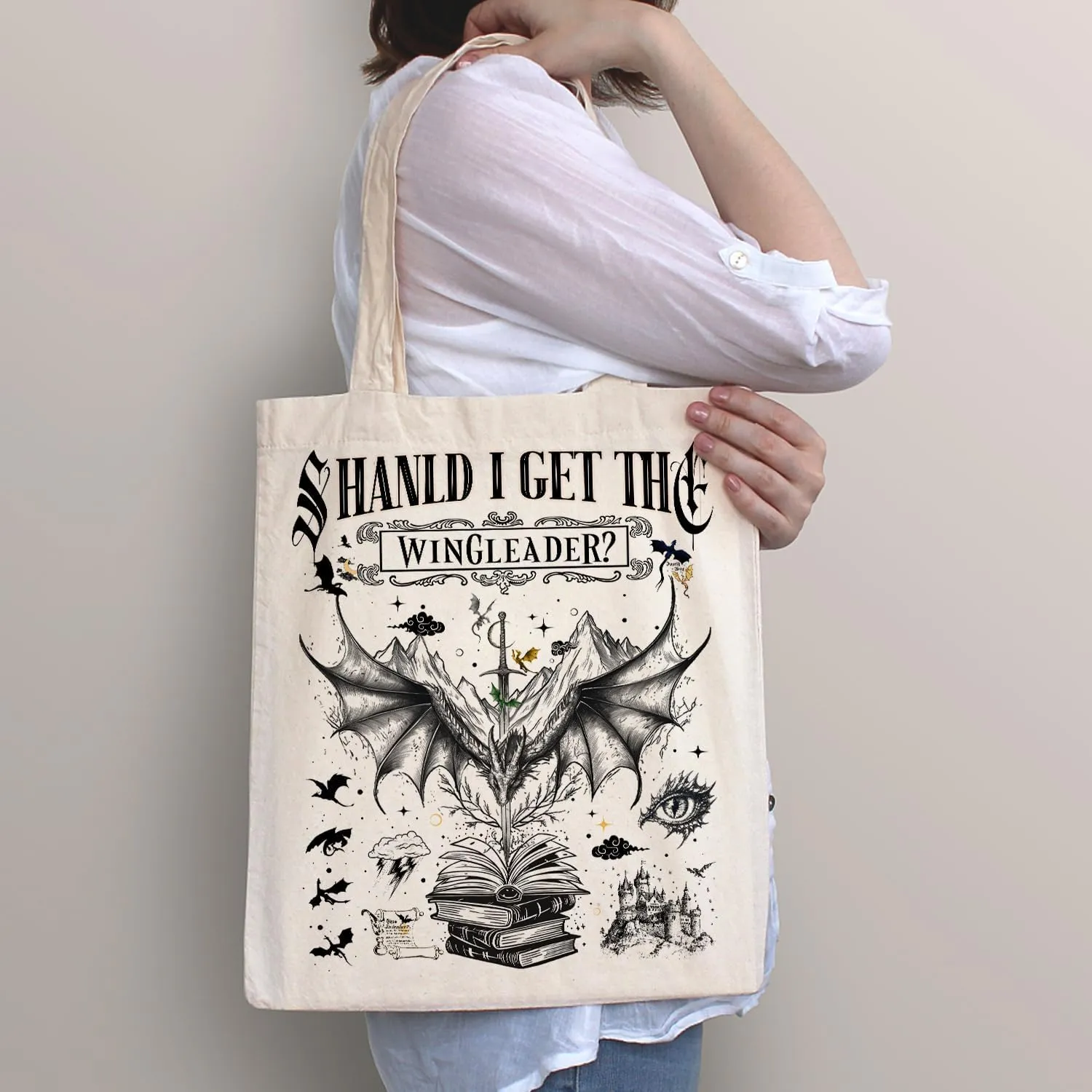 SUNFYCN Canvas Tote Bag Dragon Ridder Inspired Gift, Fourth Wing Merch Pattern Reusable Grocery Bag Shopping Shoulder Bags