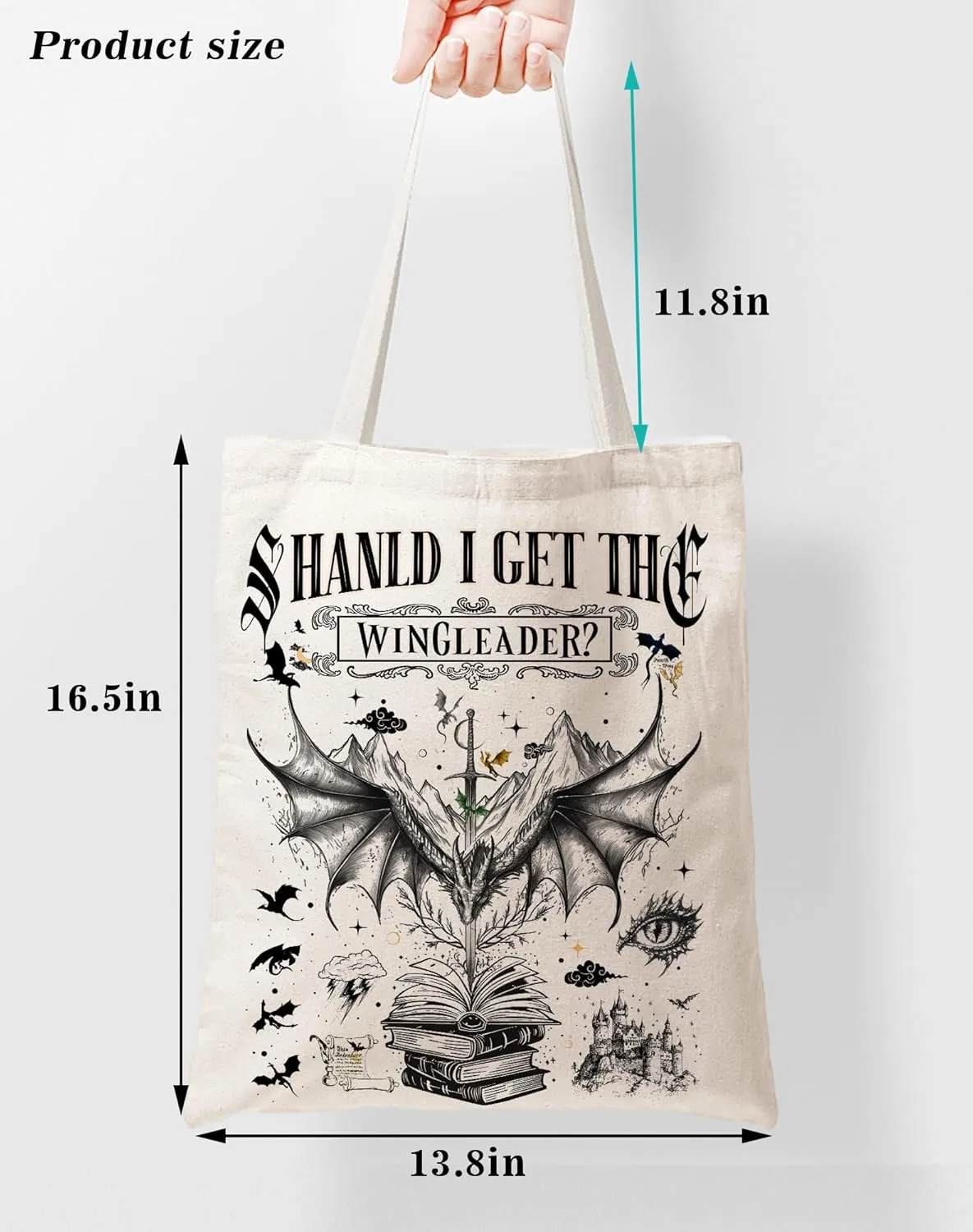 SUNFYCN Canvas Tote Bag Dragon Ridder Inspired Gift, Fourth Wing Merch Pattern Reusable Grocery Bag Shopping Shoulder Bags