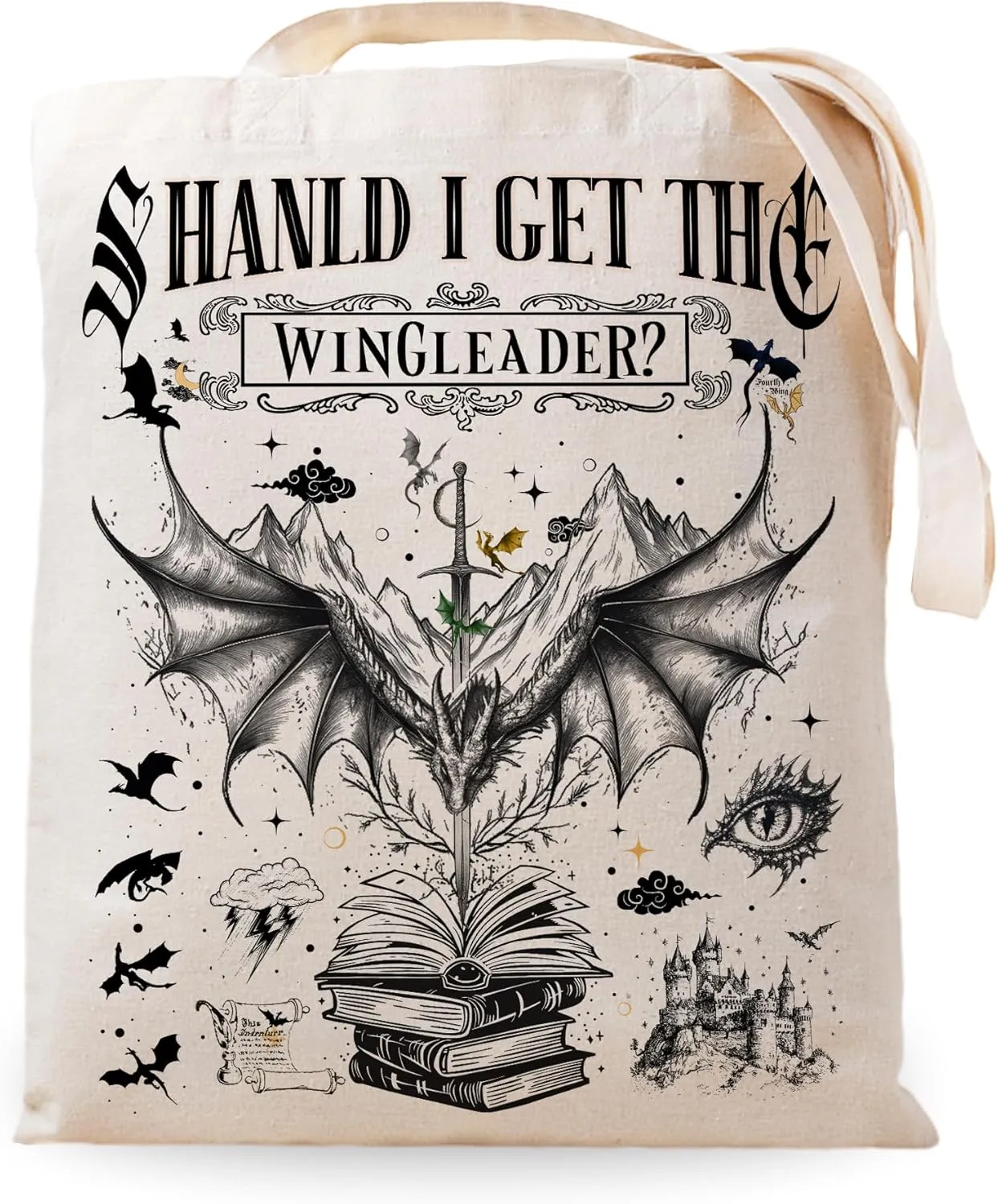 SUNFYCN Canvas Tote Bag Dragon Ridder Inspired Gift, Fourth Wing Merch Pattern Reusable Grocery Bag Shopping Shoulder Bags