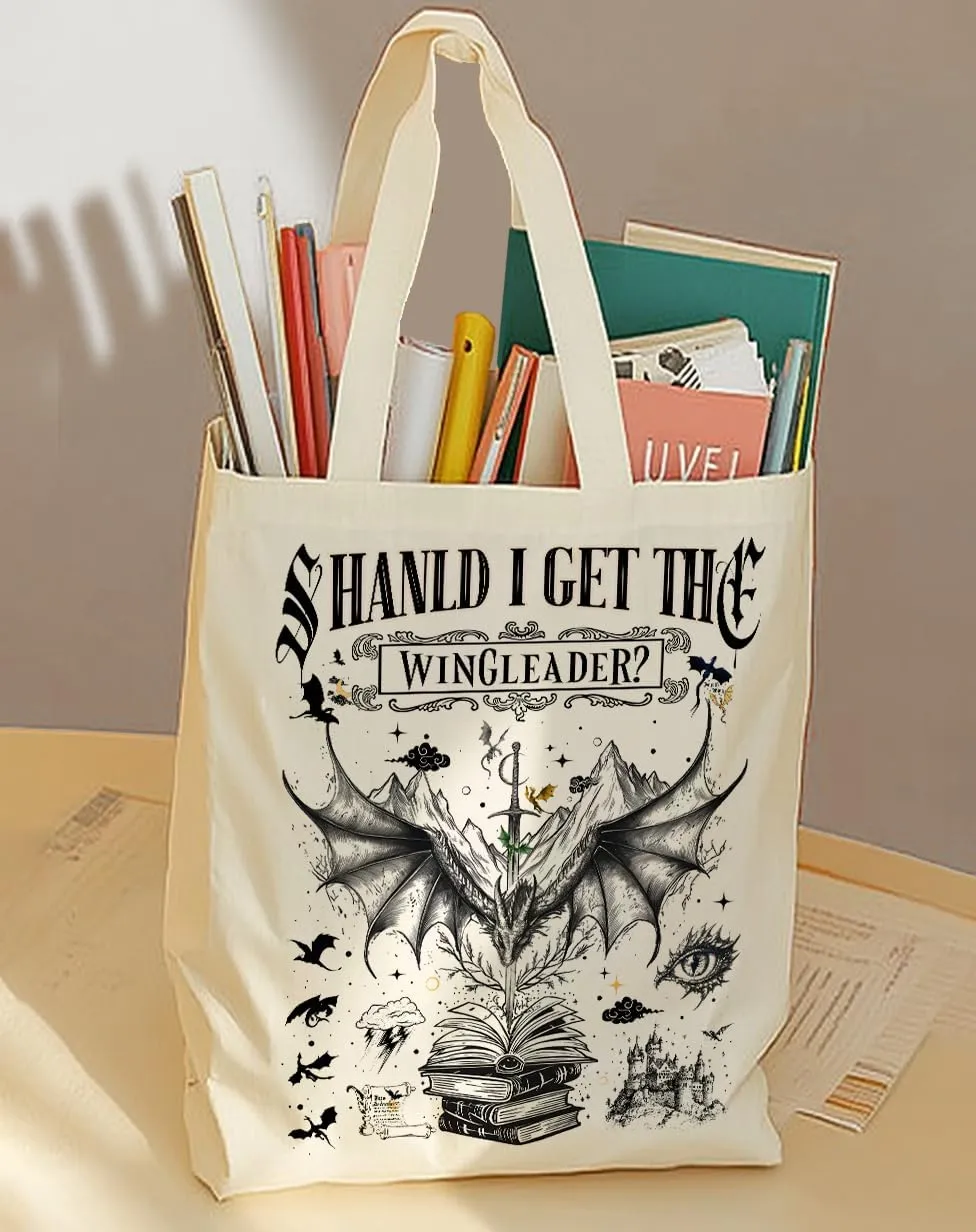 SUNFYCN Canvas Tote Bag Dragon Ridder Inspired Gift, Fourth Wing Merch Pattern Reusable Grocery Bag Shopping Shoulder Bags