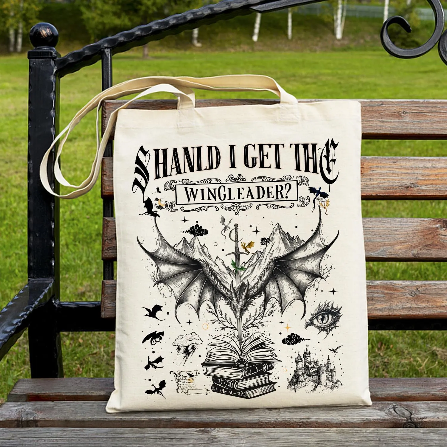 SUNFYCN Canvas Tote Bag Dragon Ridder Inspired Gift, Fourth Wing Merch Pattern Reusable Grocery Bag Shopping Shoulder Bags