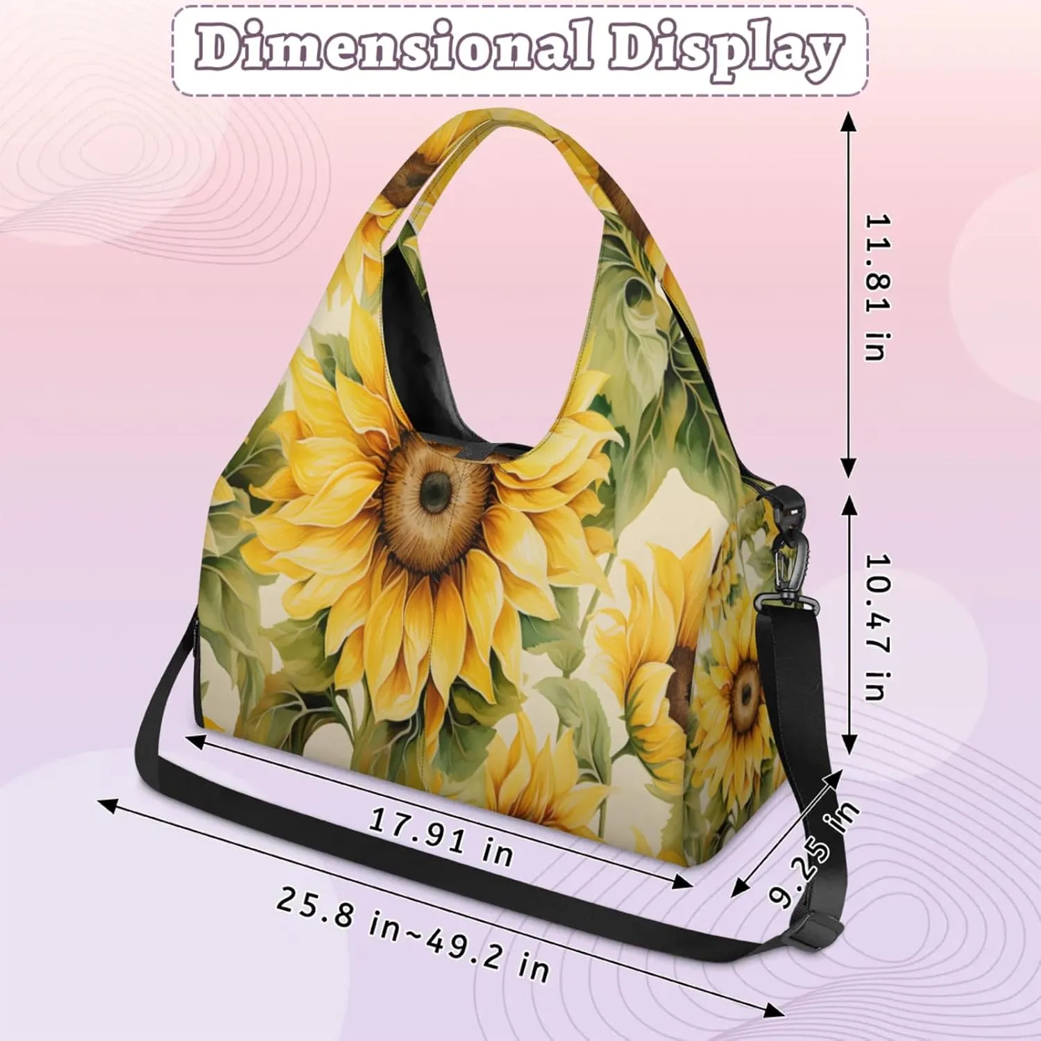 Sunny Sunflower Beauty Waterproof Gym Bag for Men Women, Sports Duffel Bag with Shoe Compartment Yoga Mat Holder, Portable Large Travel Bag for Fitness, Camping, Weekend Trips