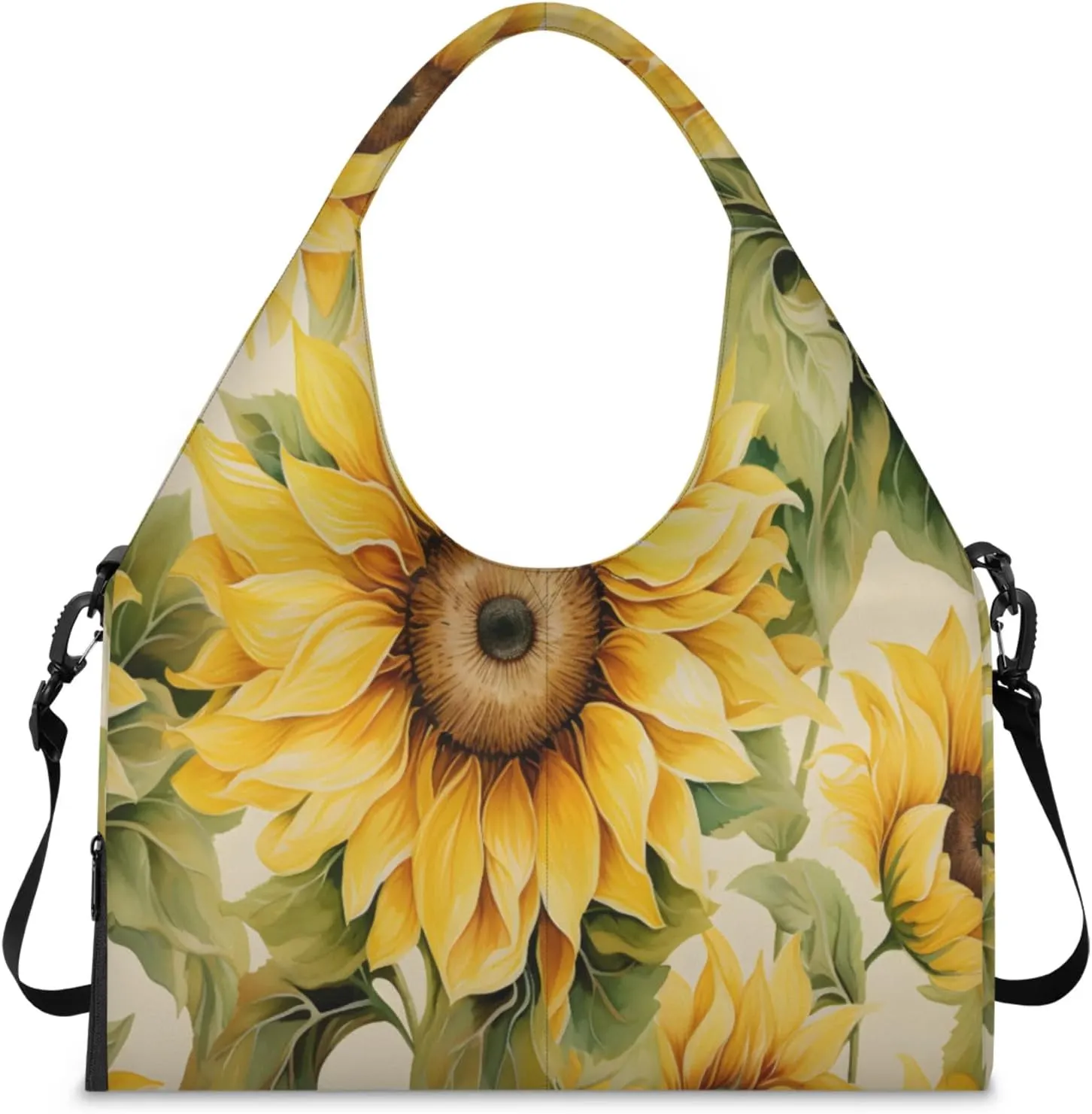 Sunny Sunflower Beauty Waterproof Gym Bag for Men Women, Sports Duffel Bag with Shoe Compartment Yoga Mat Holder, Portable Large Travel Bag for Fitness, Camping, Weekend Trips