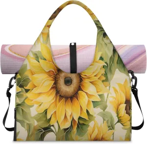 Sunny Sunflower Beauty Waterproof Gym Bag for Men Women, Sports Duffel Bag with Shoe Compartment Yoga Mat Holder, Portable Large Travel Bag for Fitness, Camping, Weekend Trips