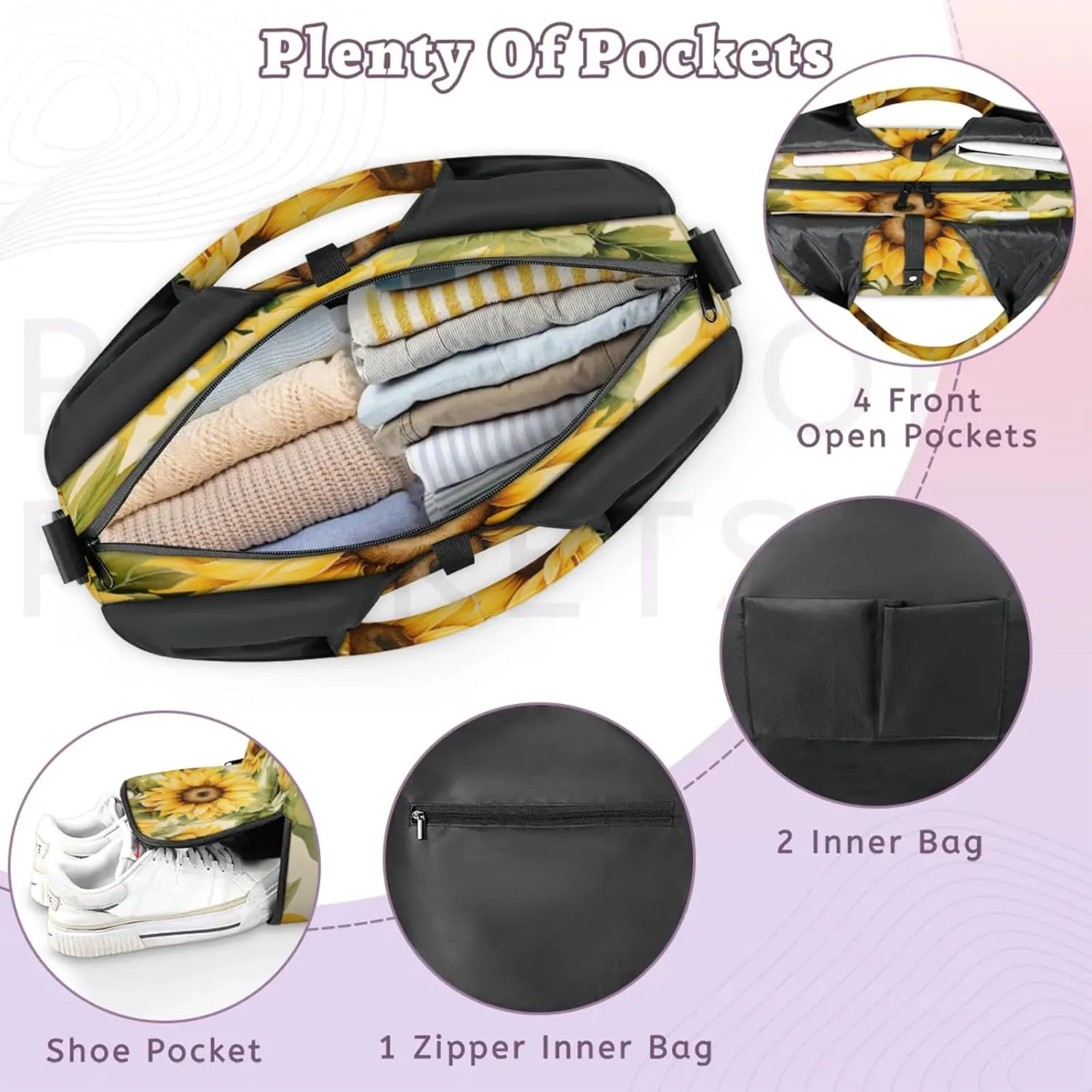 Sunny Sunflower Beauty Waterproof Gym Bag for Men Women, Sports Duffel Bag with Shoe Compartment Yoga Mat Holder, Portable Large Travel Bag for Fitness, Camping, Weekend Trips