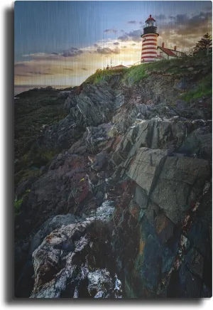 'Sunset At West Quoddy Head Light' by Rick Berk Metal Wall Art, 12" x 16"