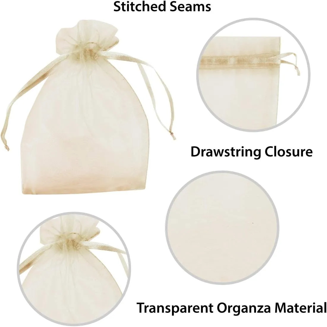 Super Z Outlet 100 Pack 5x7 Inch Mini Sheer Drawstring Organza Transparent Bags Jewelry Sack Pouches for Wedding, Party Decorations, Arts & Crafts Gifts (Ivory)