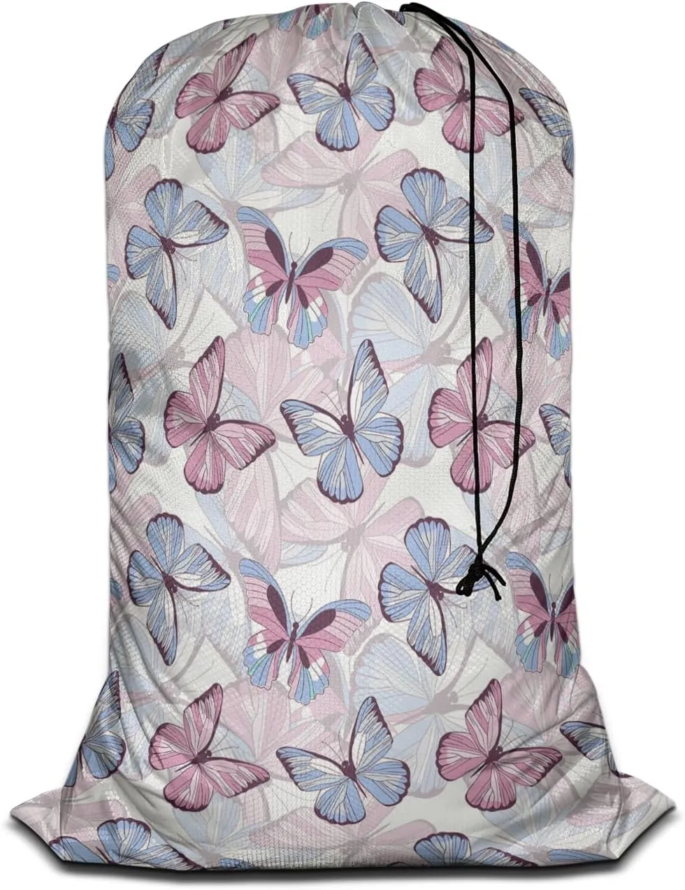 Swono Colorful Butterfly Drawstring Closure Dirty Clothes Bag Organizer, Heavy Duty Large Laundry Bag, Spring Beauty Flying Wing Travel Storage Bags for, Apartments, Vacations, College, Blue Rose