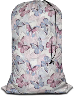 Swono Colorful Butterfly Drawstring Closure Dirty Clothes Bag Organizer, Heavy Duty Large Laundry Bag, Spring Beauty Flying Wing Travel Storage Bags for, Apartments, Vacations, College, Blue Rose