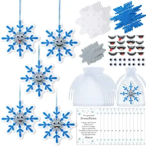 Syhood 25 Sets Winter Snowflake Crafts Kit DIY Snowflake Hanging Ornaments Fun Facial Expressions Cards and Bags New Year Holiday Home Classroom Activities Game Party Decoration