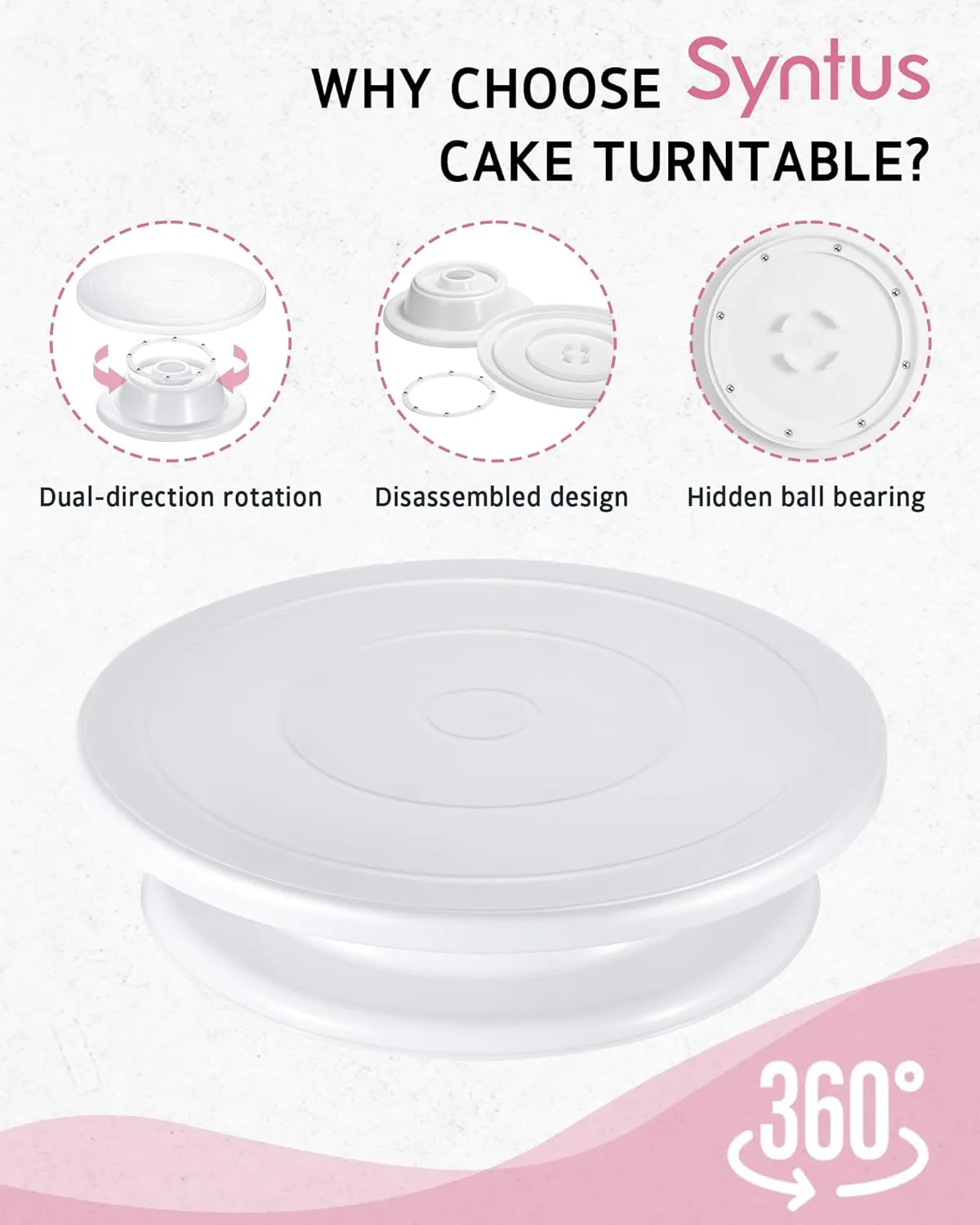 Syntus 65 PCs Cake Decorating Kit with Cake Stand Turntable, Cake Baking Supplies 30 1 Piping Bags, 24 Piping Tips, Offset & Straight Spatulas, 3 Scrapers, Leveler, 2 Couplers & 1 Tips Brush