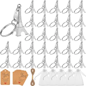 Taiyin 30 Sets Eiffel Tower Keychain Souvenir Retro French Adornment for Party Favors and Gifts(Silver)