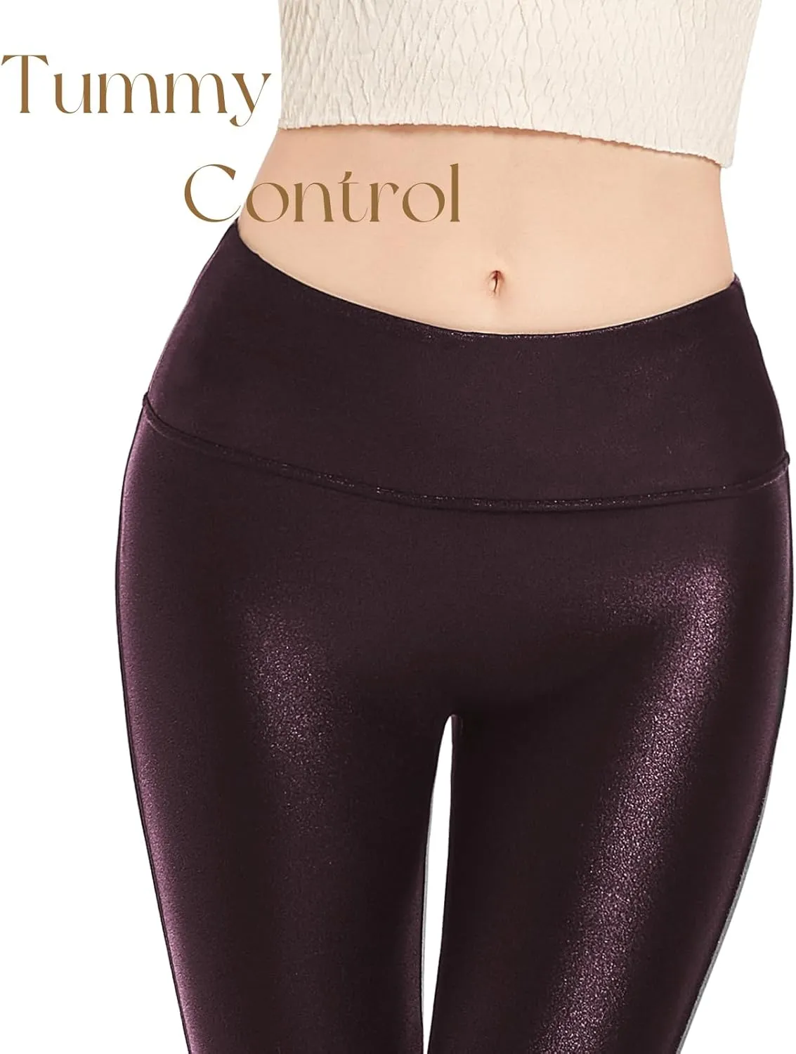 Tapata Petite Women's 25"/27"/29" Inseam Faux Leather Leggings High Waisted Pleather Yoga Pants