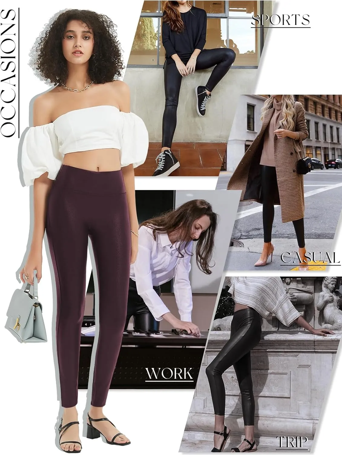 Tapata Petite Women's 25"/27"/29" Inseam Faux Leather Leggings High Waisted Pleather Yoga Pants