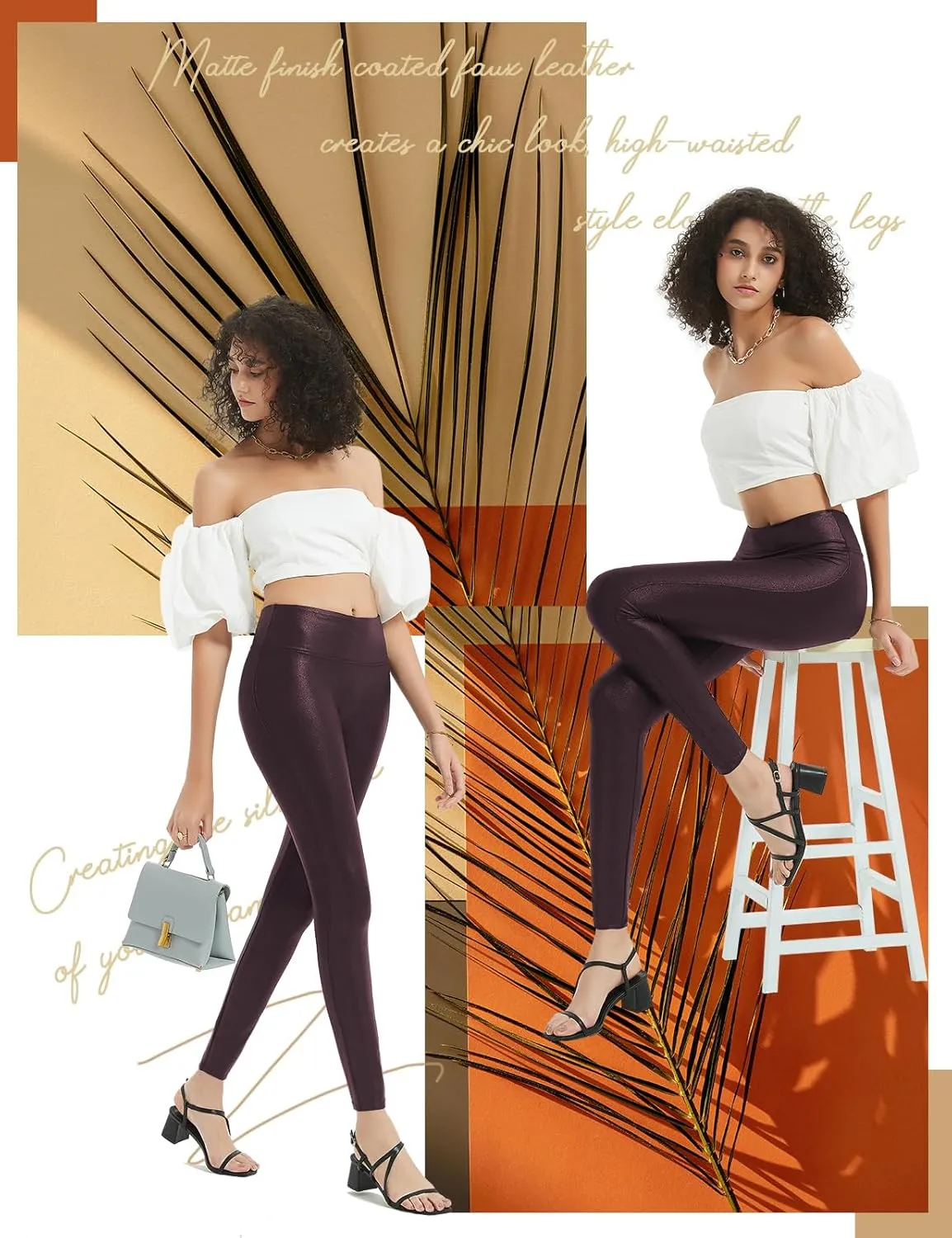 Tapata Petite Women's 25"/27"/29" Inseam Faux Leather Leggings High Waisted Pleather Yoga Pants