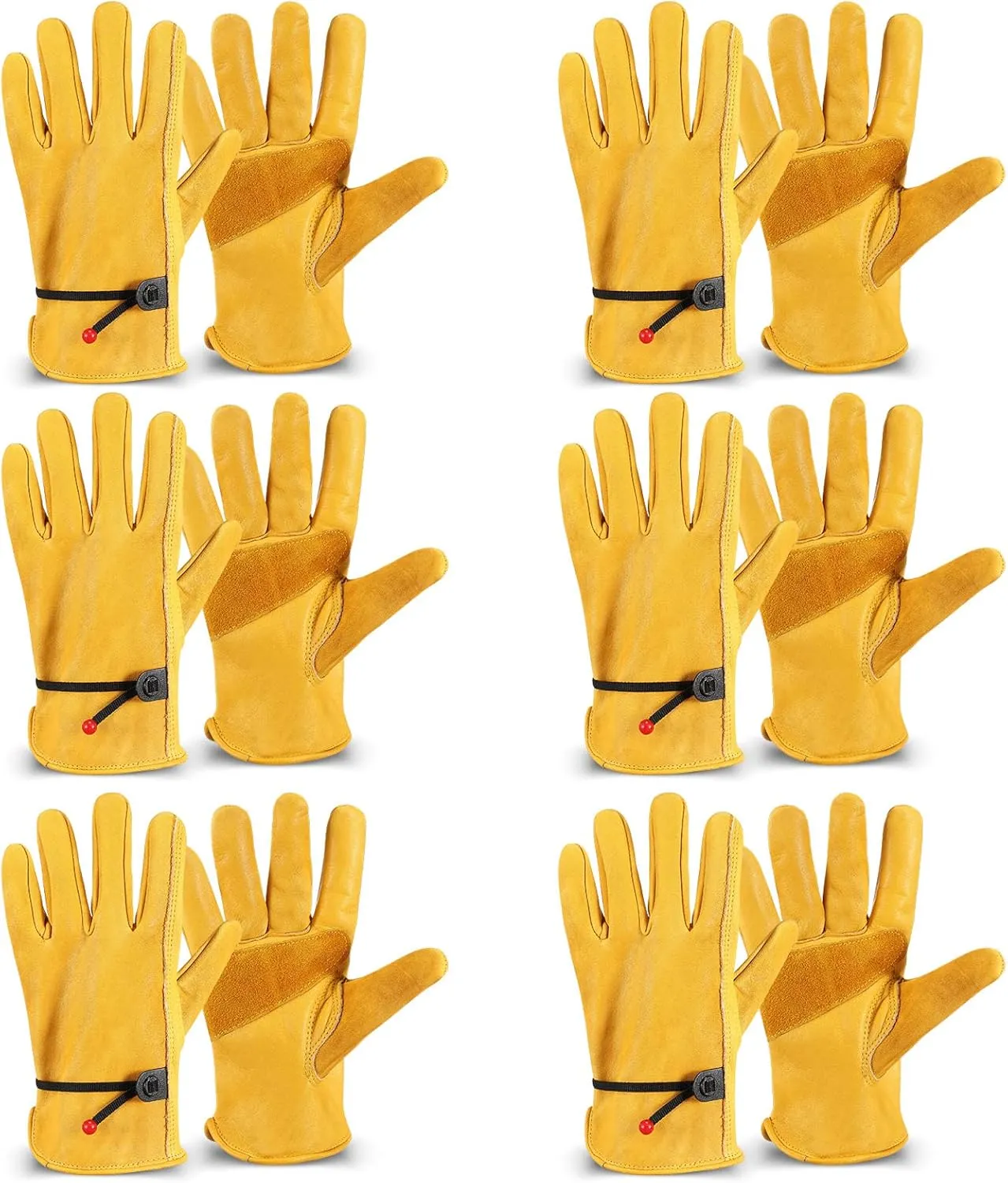 Tarpop 6 Pairs Men's Cowhide Leather Gloves Large Cowhide Leather Gardening Gloves with Reinforced Palm Stretchable Wrist Tough Working for Wood Cutting Construction Driving Garden Working