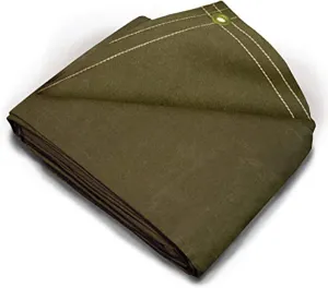 Tarps Now 10x10 ft Heavy Duty Canvas Tarp | 20 MIL Commercial Grade, Tear Resistant, Reinforced Edges, Brass Grommets | Ideal for Construction, Trucking, Manufacturing, Automotive – Olive Color