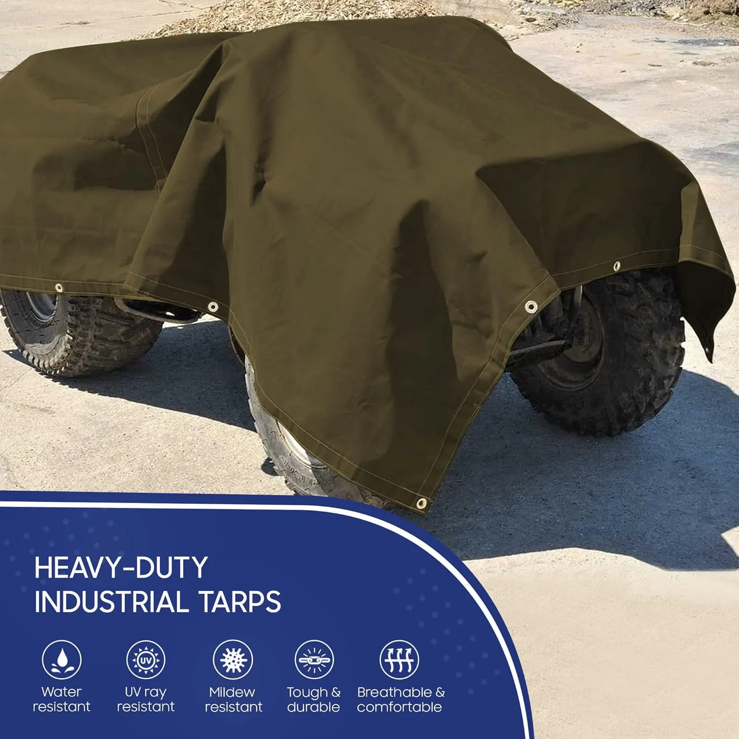 Tarps Now 10x10 ft Heavy Duty Canvas Tarp | 20 MIL Commercial Grade, Tear Resistant, Reinforced Edges, Brass Grommets | Ideal for Construction, Trucking, Manufacturing, Automotive – Olive Color