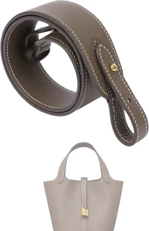 TC Leather Strap for Hermes Picotin/Lindy/Evelyne bag, Multi length Handmade Cowhide Crossbody Purse Strap for Handbag【27.6inch long, 1.5inch wide, Etoupe Grey (Gold Studs)】
