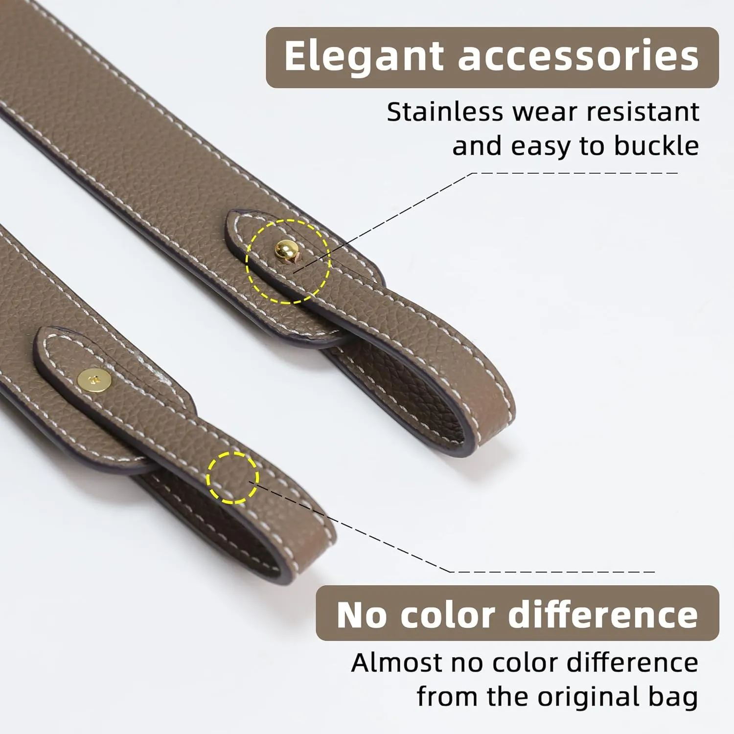 TC Leather Strap for Hermes Picotin/Lindy/Evelyne bag, Multi length Handmade Cowhide Crossbody Purse Strap for Handbag【27.6inch long, 1.5inch wide, Etoupe Grey (Gold Studs)】