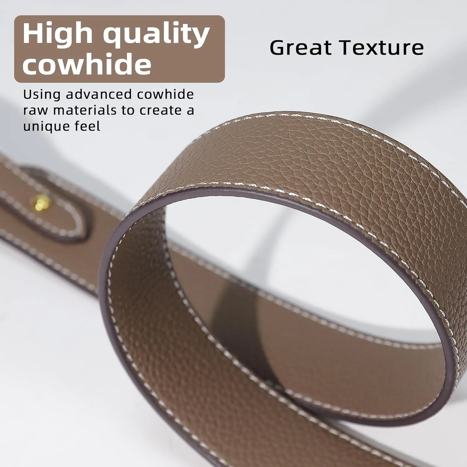 TC Leather Strap for Hermes Picotin/Lindy/Evelyne bag, Multi length Handmade Cowhide Crossbody Purse Strap for Handbag【27.6inch long, 1.5inch wide, Etoupe Grey (Gold Studs)】