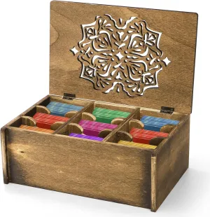 Tea Bag Organizer Storage Box, Wood Tea Holder Box, 9 Compartments Tea Chest Containers with Floral Carved Lid for Assorted Spice Packets, Home Decor, Multi-Functional Storage Boxes