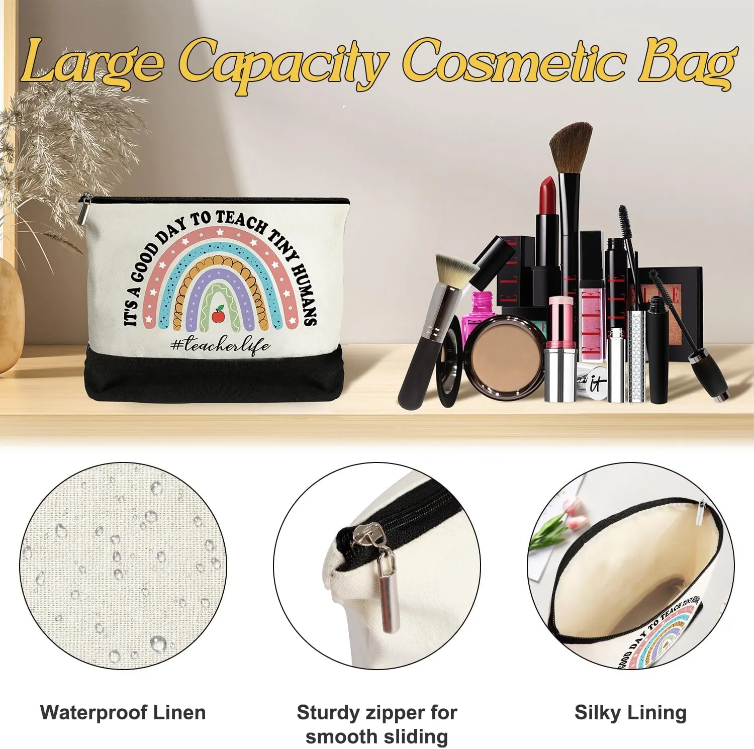 Teacher Appreciation Bags - Large Canvas Tote with Makeup Bag for Women, Perfect for Teacher's Day & Graduation Gifts