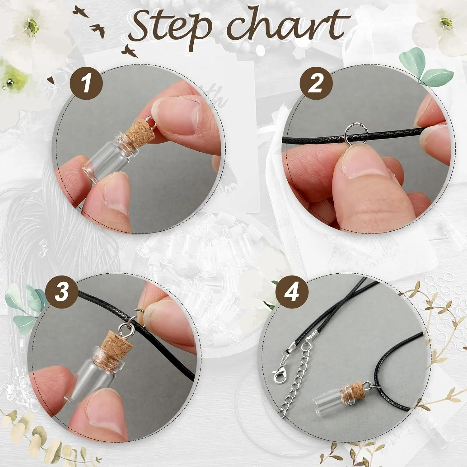 Teenyyou 50/100 Set Mustard Seed Faith Necklace Christian Gifts for Woman DIY 0.5ml Mini Glass Jars Craft Necklace with Christian Faith Cards Mother‘s Day Gifts, Without Mustard Seed(Classical,50)