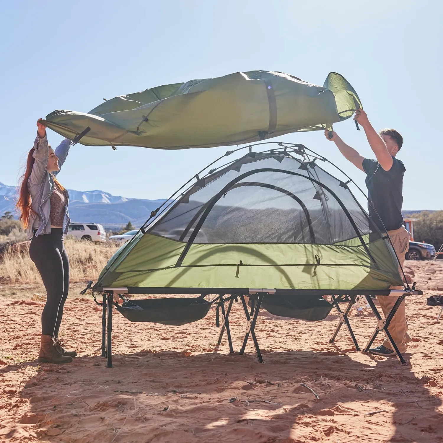 Teton Camping Cot with Patented Pivot Arm, Folding Camping Cot, Durable Heavy Duty Canvas, Comfortable Sleeping Bed for Adults, Portable