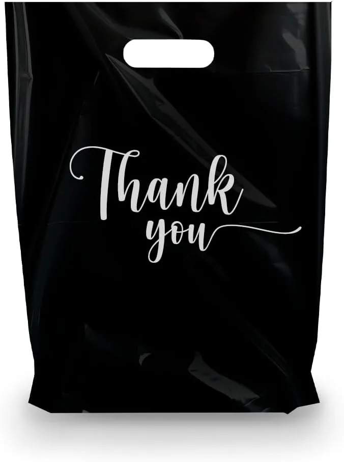 THANK YOU MERCHANDISE STORE BAGS, different sizes 9"x12", 12"x15", 15"x18" 1.25 Mil. PACKS of 100/200/500 Retail Product Bags I 100% Recyclable (9x12", Black, 100)