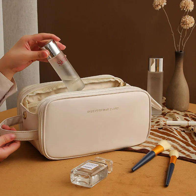 Three-layer Double Zipper U-shaped Design Cosmetic Bag Fashion High Capacity Make Up Bags Portable Pu Leather Storage Bag For Skin Care Products