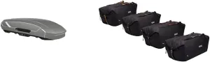 Thule Motion 3 LTitan Roof Box with GoPack Duffel Set Bundle - Aerodynamic Cargo Storage System with 4X 75L Travel Bags