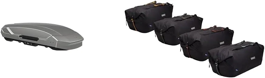 Thule Motion 3 LTitan Roof Box with GoPack Duffel Set Bundle - Aerodynamic Cargo Storage System with 4X 75L Travel Bags