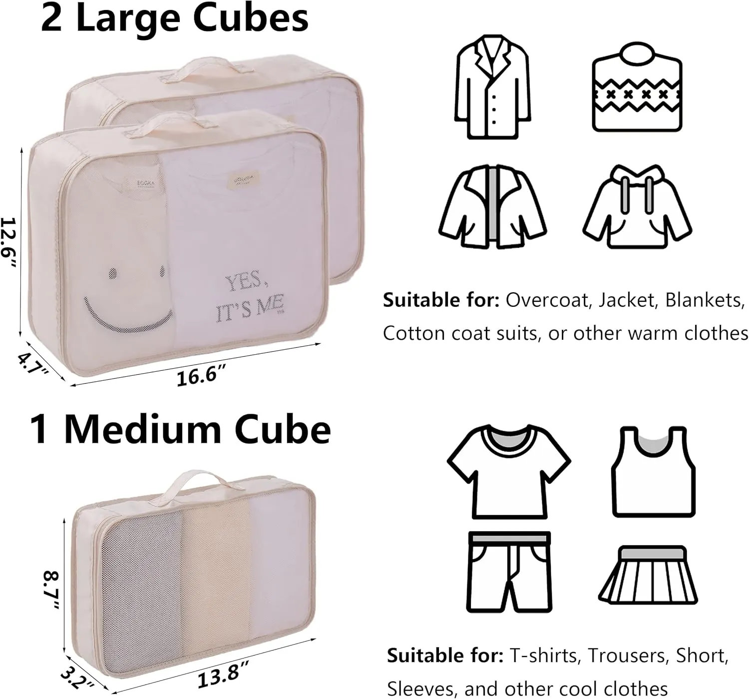 TianZong 7-piece Set Packing Cubes, Travel Bags for Luggage, Packing Organizers with Shoe Bag (Beige with a Toiletry Bag)