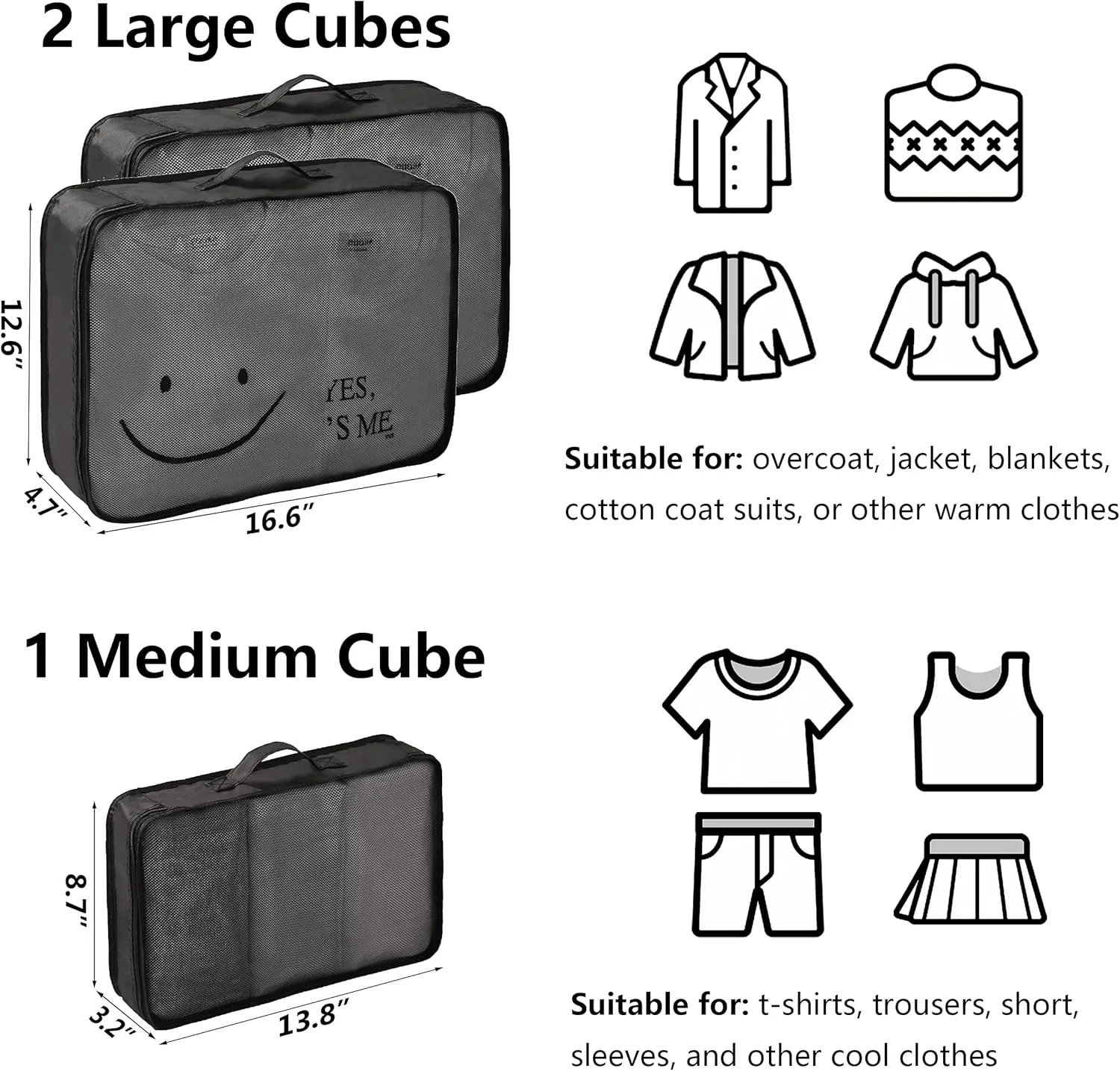 TianZong 7-piece Set Packing Cubes, Travel Bags for Luggage, Packing Organizers with Shoe Bag (Black)