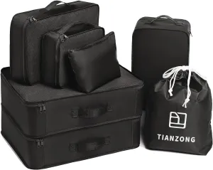 TianZong 7-piece Set Packing Cubes, Travel Bags for Luggage, Packing Organizers with Shoe Bag (Black)