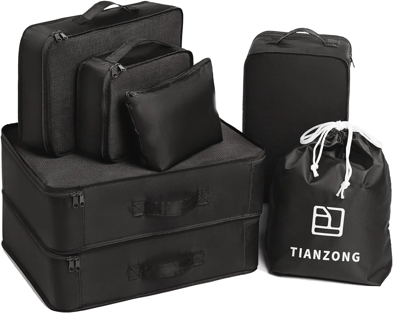 TianZong 7-piece Set Packing Cubes, Travel Bags for Luggage, Packing Organizers with Shoe Bag (Black)