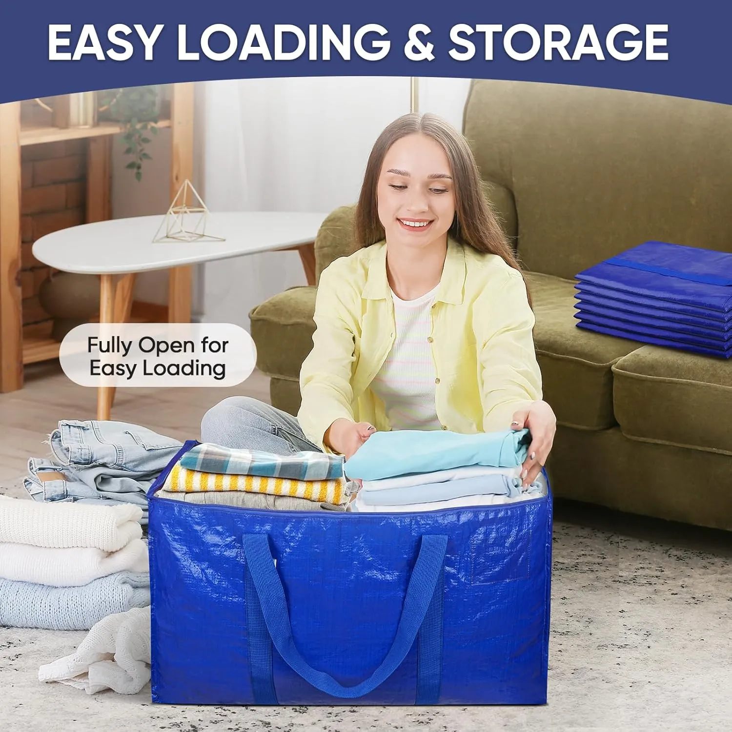TICONN 2 Pack Extra Large Moving Bags with Zippers & Carrying Handles, Heavy-Duty Storage Tote Moving Boxes for Space Saving (2 PK, 30 Gallon)