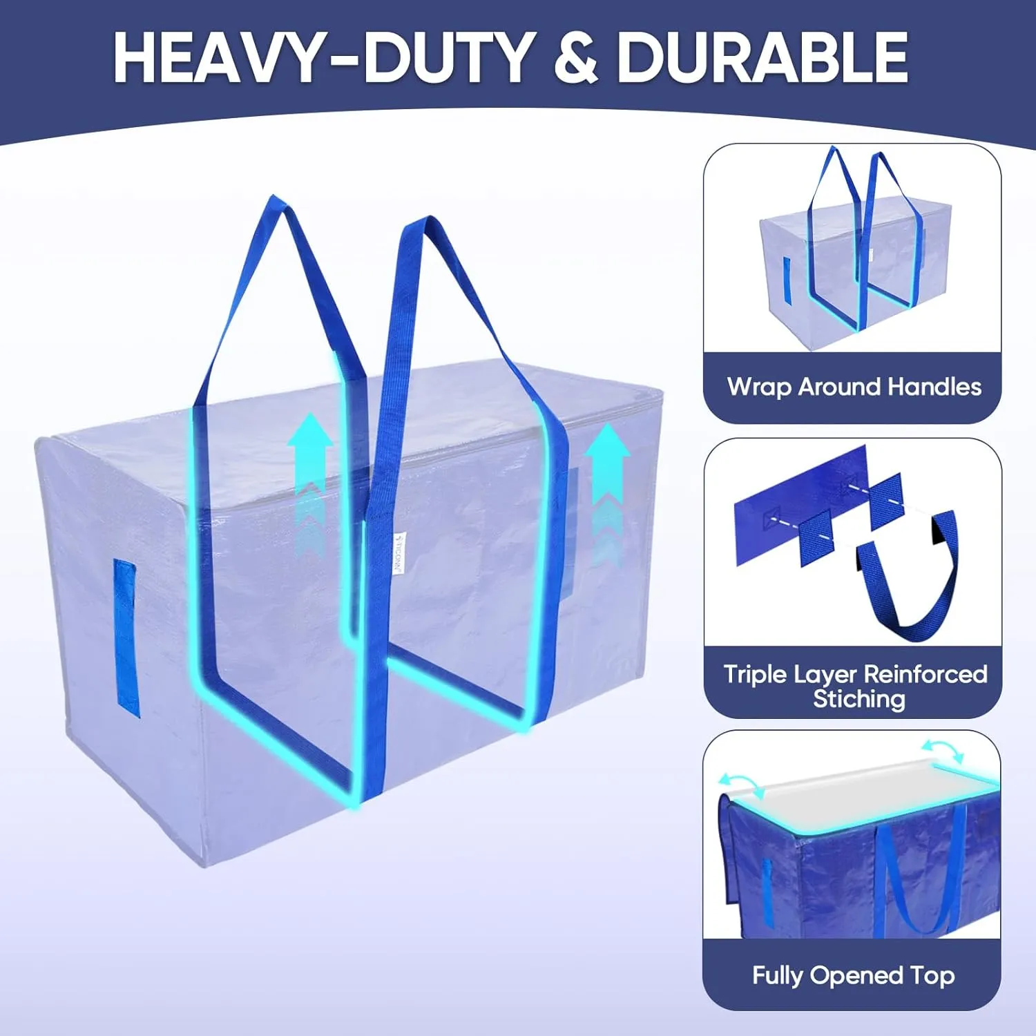 TICONN 2 Pack Extra Large Moving Bags with Zippers & Carrying Handles, Heavy-Duty Storage Tote Moving Boxes for Space Saving (2 PK, 30 Gallon)