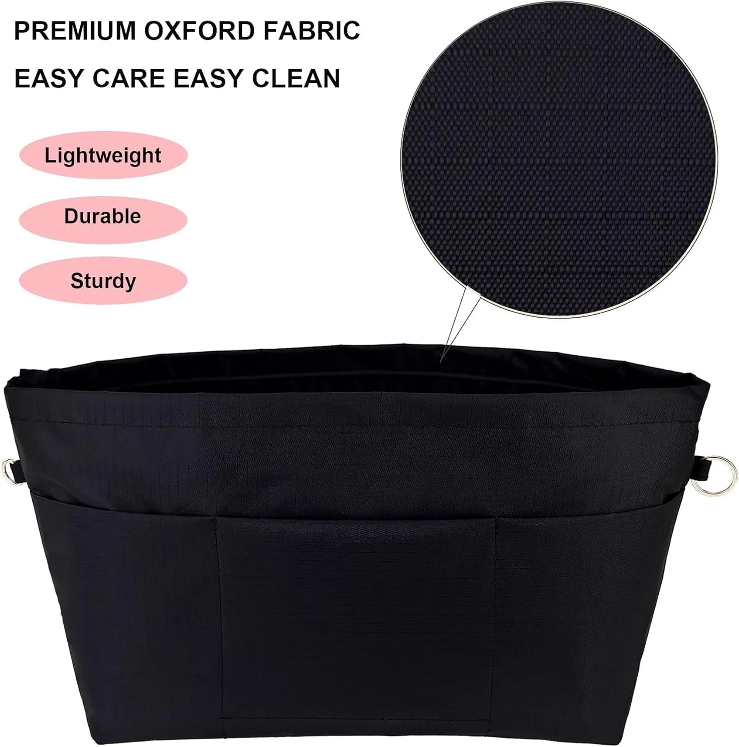 Time Wing Handbag Tote Purse Organizer Insert Bag Liner Shaper Divider Zipper 11 Pockets Compartments Large Black
