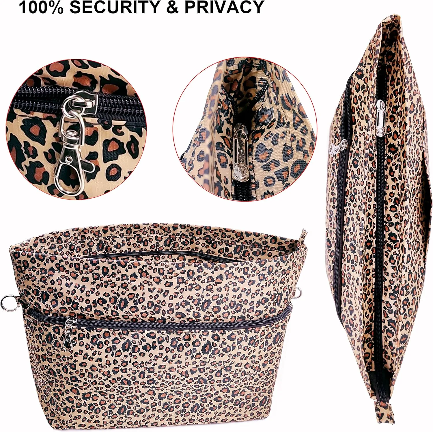 Time Wing Handbag Tote Purse Organizer Insert Bag Liner Shaper Divider Zipper 11 Pockets Compartments Large Leopard